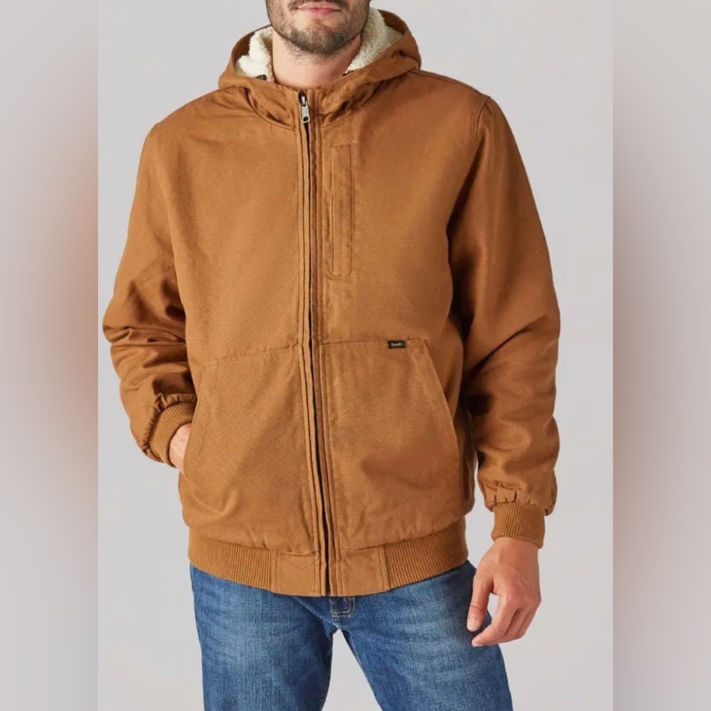 NEW $99 LEE Faux SHERPA LINED Tobacco HOODED CANVAS JACKET Men’s 2XL